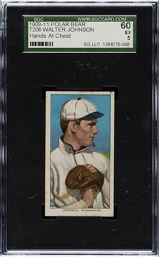 1909-1911 T206 White Border Walter Johnson Hands at Chest SGC EX 60 - Polar Bear Back - 1 of 3 - Highest Graded!