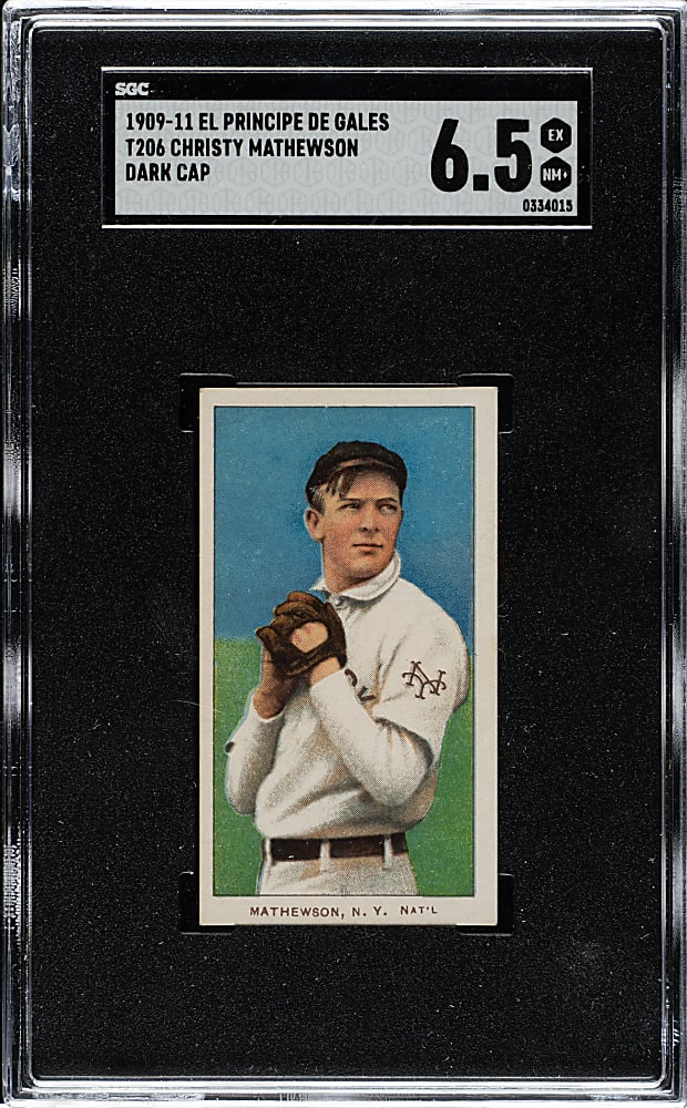 1909-1911 T206 White Border Christy Mathewson Dark Cap SGC EX/NM+ 6.5 - El Principe De Gales Back - 1 of 1 - Highest Graded!