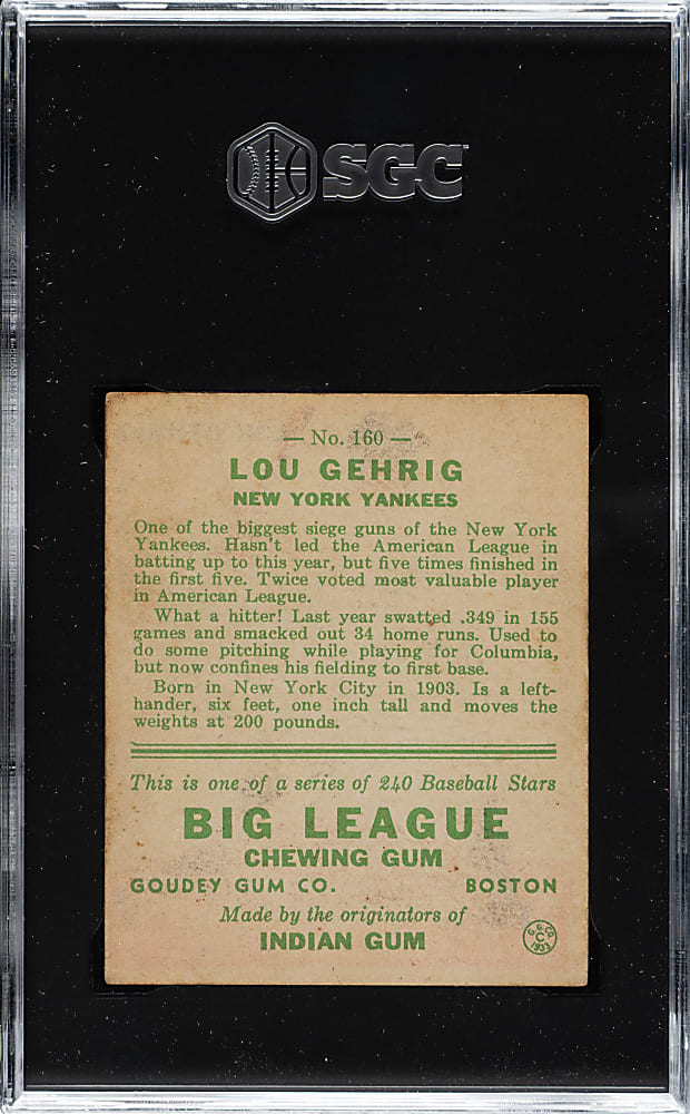 1933 R319 Goudey #160 Lou Gehrig SGC EX 5