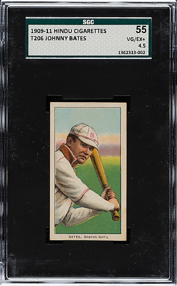 1909-1911 T206 White Border Johnny Bates SGC VG/EX+ 55 - Brown Hindu Back -  1 of 2 - Highest Graded!