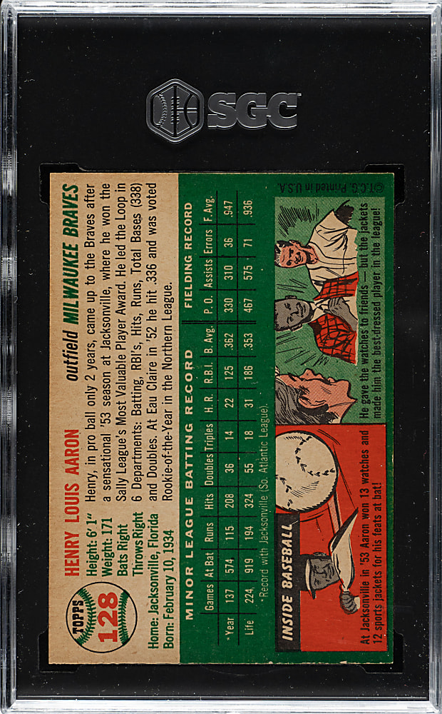 1954 Topps #128 Hank Aaron Rookie SGC EX 5