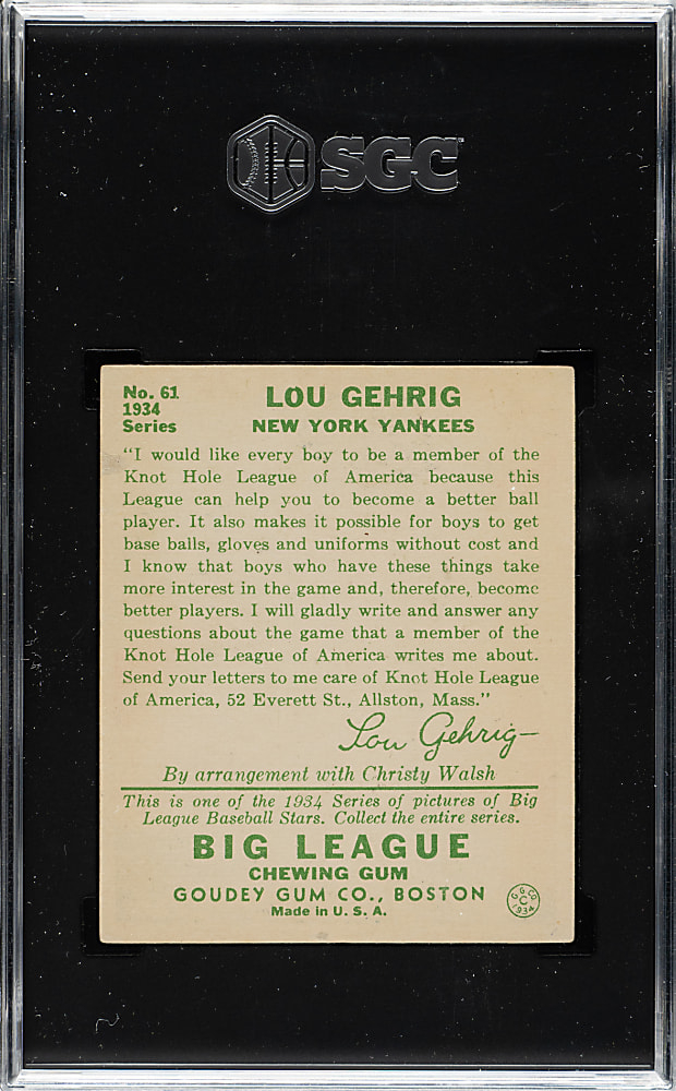 1934 R320 Goudey #61 Lou Gehrig - SGC Authentic