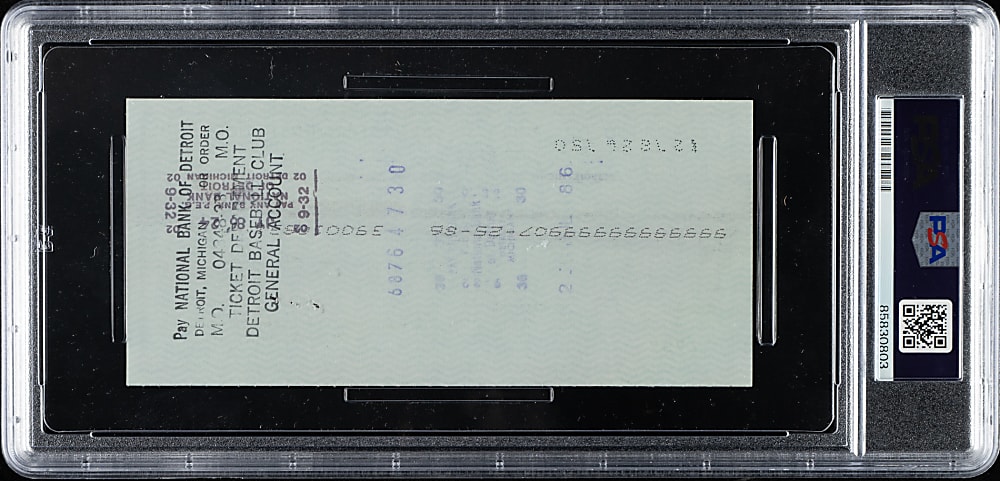 1986 Al Kaline Signed Check Payable to Detroit Baseball - PSA/DNA