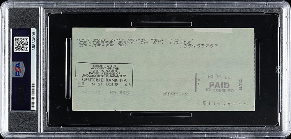 1985 James "Cool Papa" Bell Signed Check - PSA/DNA