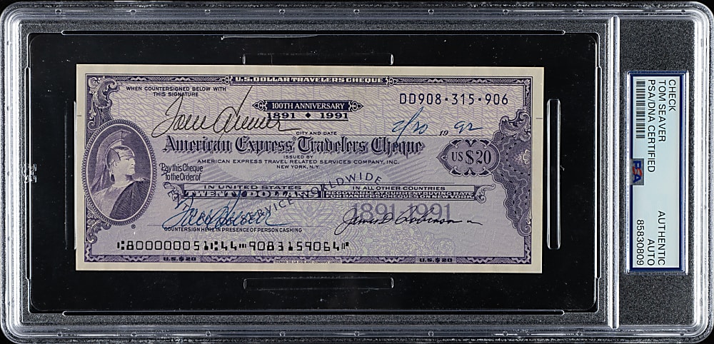 1992 Tom Seaver Twice-Signed Check - PSA/DNA