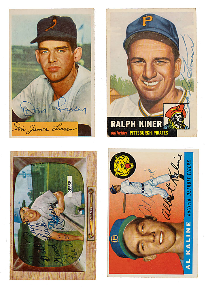 Signed 1953 to 1956 Topps and Bowman Collection (38) Including Reese, Kiner, Kaline, and Two Larsen Rookies