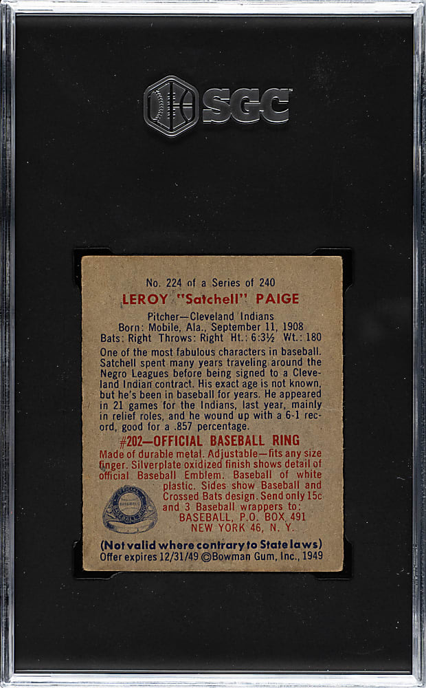 1949 Bowman #224 Satchel Paige SGC VG 3
