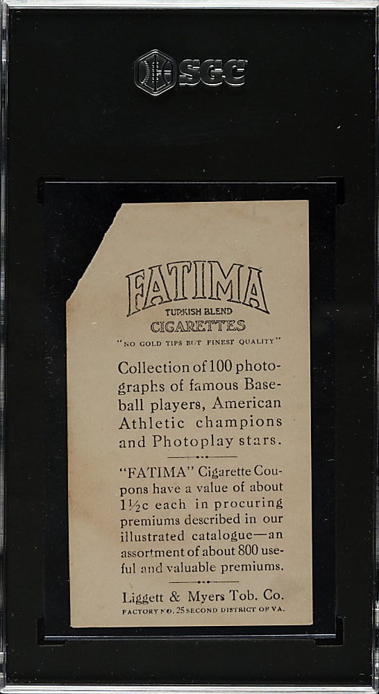 1914 T222 Fatima Cigarettes Walter Johnson - SGC