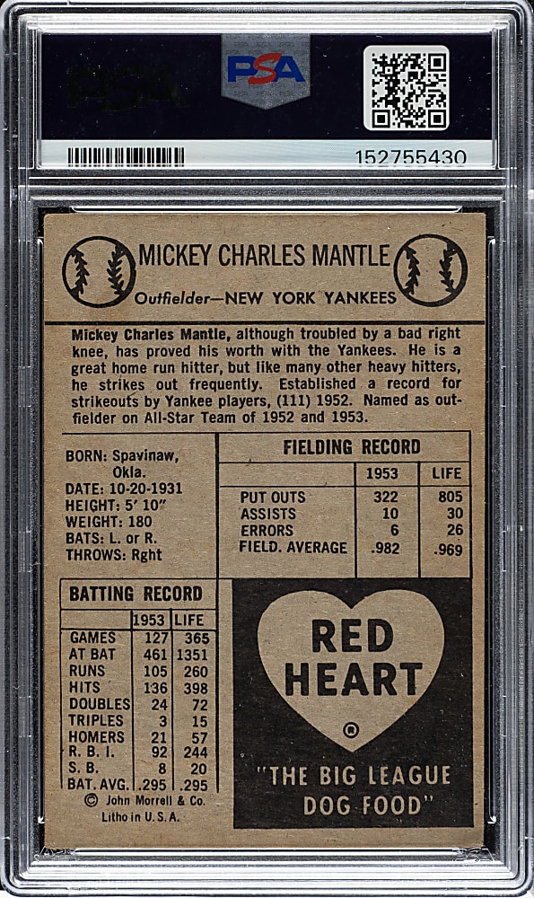 1954 Red Heart Dog Food Mickey Mantle PSA GOOD 2