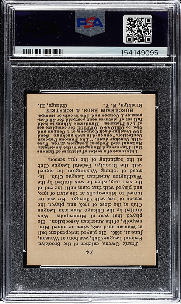 1915 E145 Cracker Jack #74 Frank Owens PSA NM 7