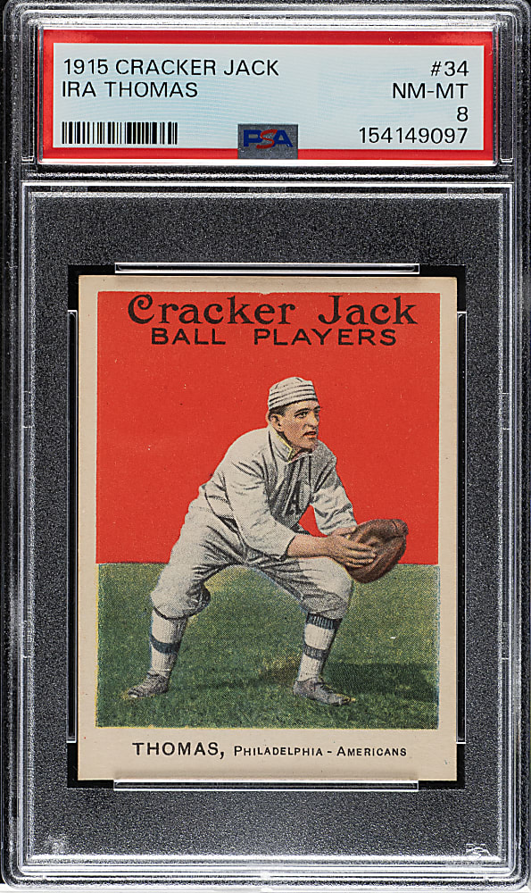 1915 E145 Cracker Jack #34 Ira Thomas PSA NM-MT 8
