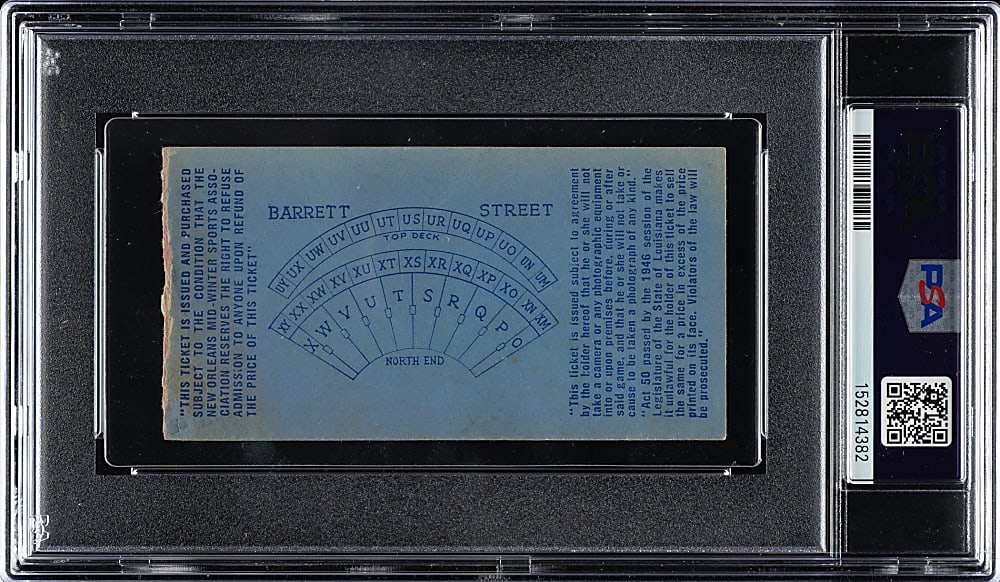 1956 Sugar Bowl Ticket Stub PSA VG-EX 4 - Bobby Grier First African American Player to Compete in a Deep South Bowl Game
