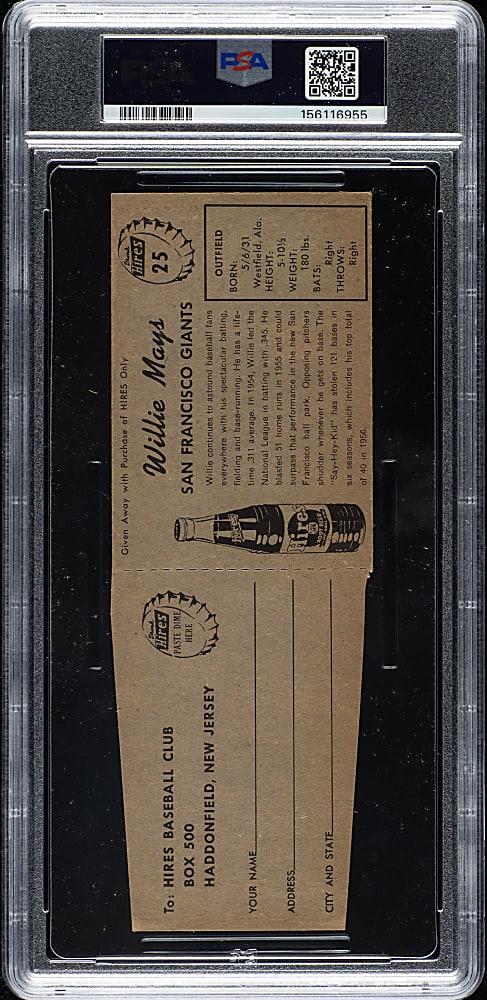 1958 Hires Root Beer #25 Willie Mays with Tab PSA VG-EX 4