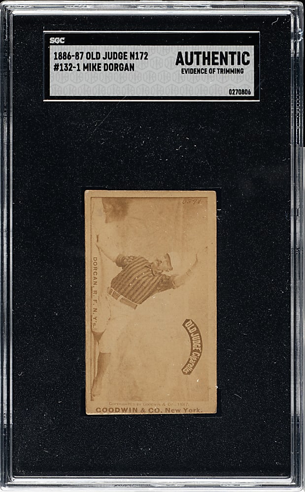 1887 N172 Old Judge Mike Dorgan SGC Authentic - Scarce Sliding Pose!