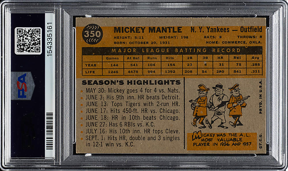 1960 Topps #350 Mickey Mantle PSA VG-EX 4