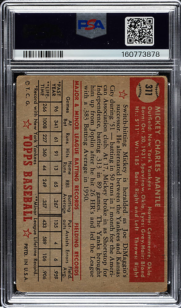 1952 Topps #311 Mickey Mantle PSA POOR 1 (MK)