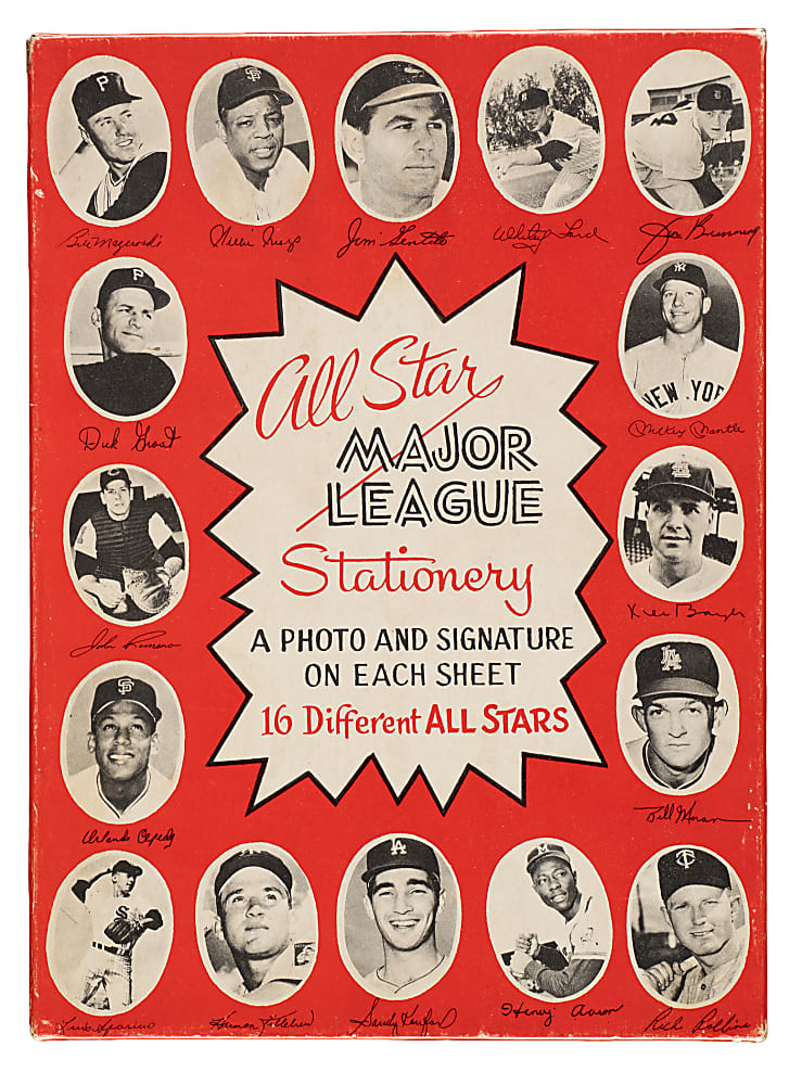 1961-1962 Major League All-Star Stationery Complete Set (32) Including Mantle, Mays, Koufax, and Aaron in Original Box