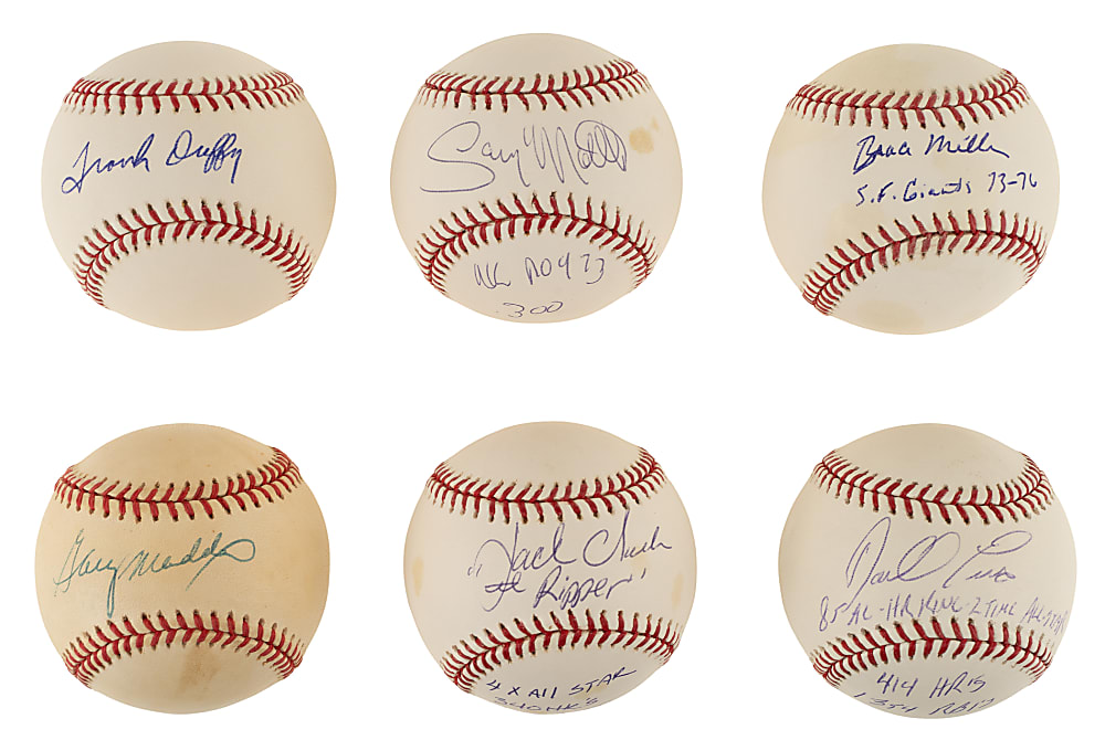 1970s San Francisco Giants Infielders and Outfielders Single-Signed Baseball Collection (17) Including Maddux, Clark, Matthews, and Kingman