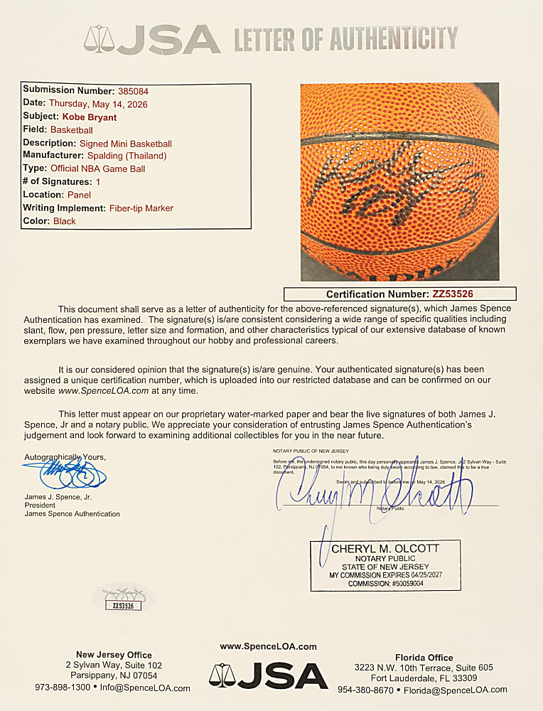 Kobe Bryant Signed Miniature Basketball - JSA