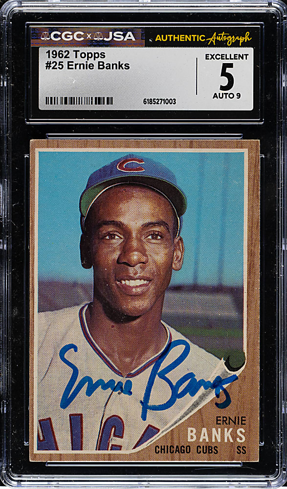 Signed 1962 Topps #25 Ernie Banks CGC/JSA EX 5 with MINT 9 Signature