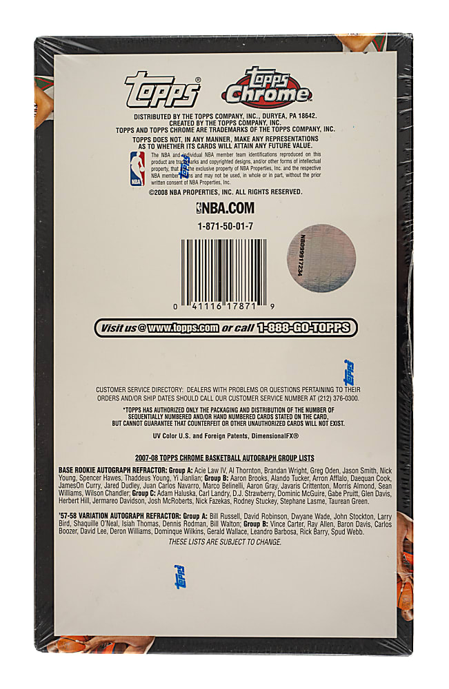 2007-2008 Topps Chrome Basketball Factory-Sealed Unopened Hobby Box (24 Packs) - Kevin Durant Rookie Year