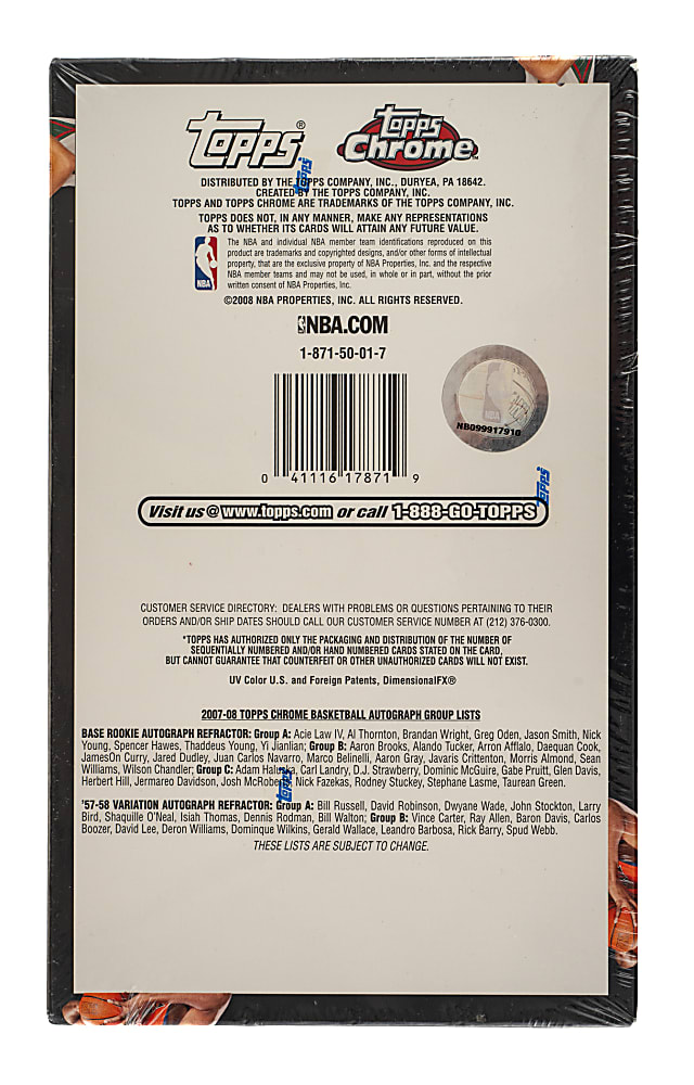 2007-2008 Topps Chrome Basketball Factory-Sealed Unopened Hobby Box (24 Packs) - Kevin Durant Rookie Year