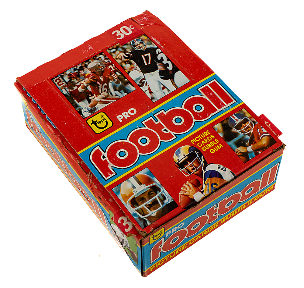 1981 Topps Football Unopened Wax Box (36 Packs) in 1979 Wrappers and Display Box - BBCE - Joe Montana Rookie Year