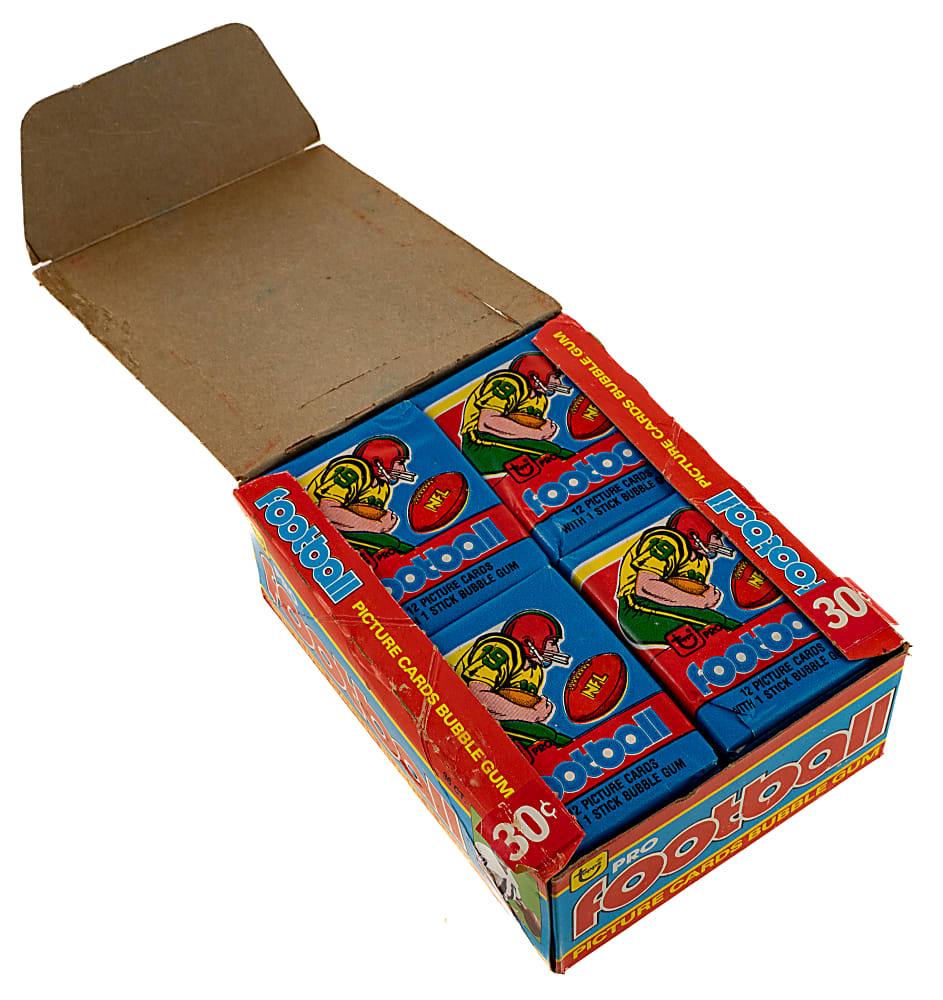 1981 Topps Football Unopened Wax Box (36 Packs) in 1979 Wrappers and Display Box - BBCE - Joe Montana Rookie Year