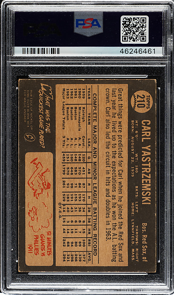1964 Topps Venezuelan #210 Carl Yastrzemski PSA EX 5