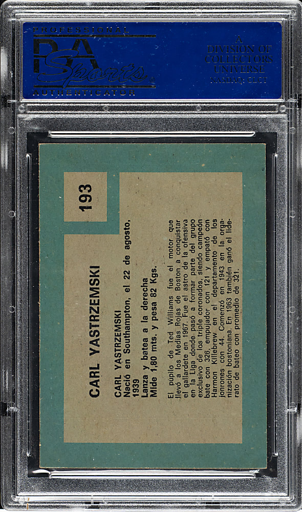 1967 Topps Venezuelan #193 Carl Yastrzemski PSA EX-MT 6