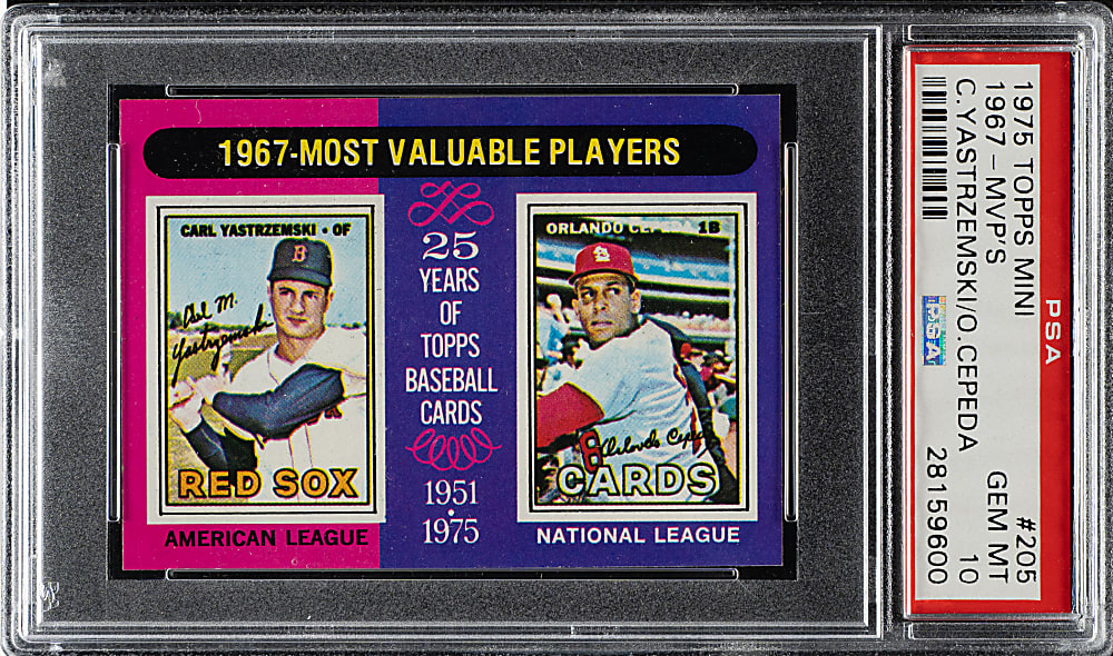 1975 Topps Mini #205 Carl Yastrzemski and Orlando Cepeda 1967 MVP PSA GEM MINT 10
