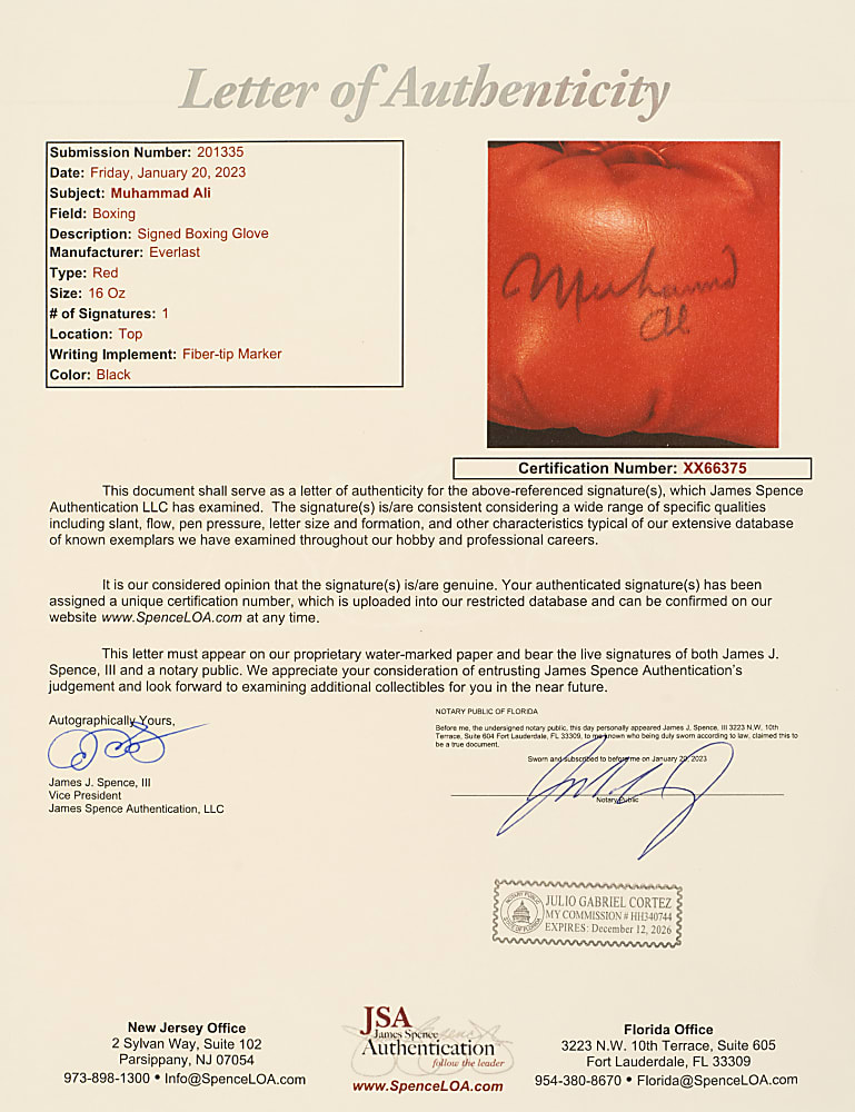Muhammad Ali Signed Boxing Glove - JSA