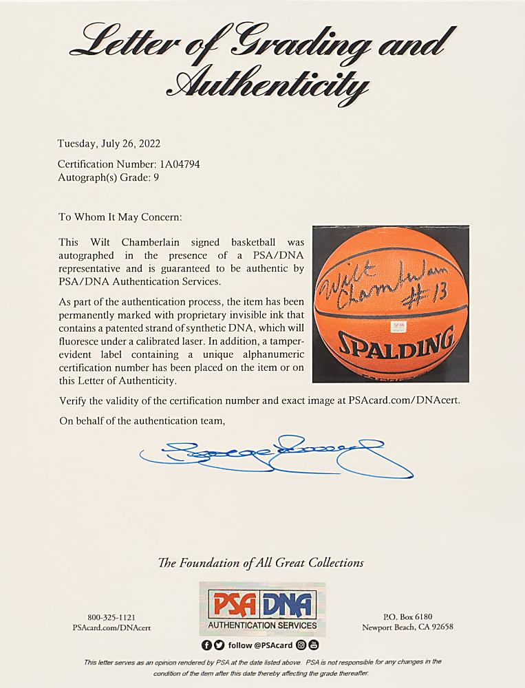 Wilt Chamberlain Signed Basketball PSA/DNA MINT 9