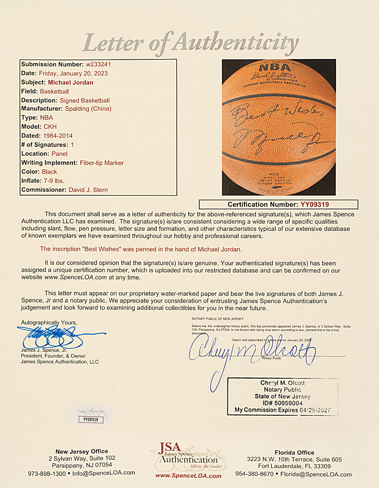 Michael Jordan Signed Basketball with "Best Wishes" Inscription - JSA
