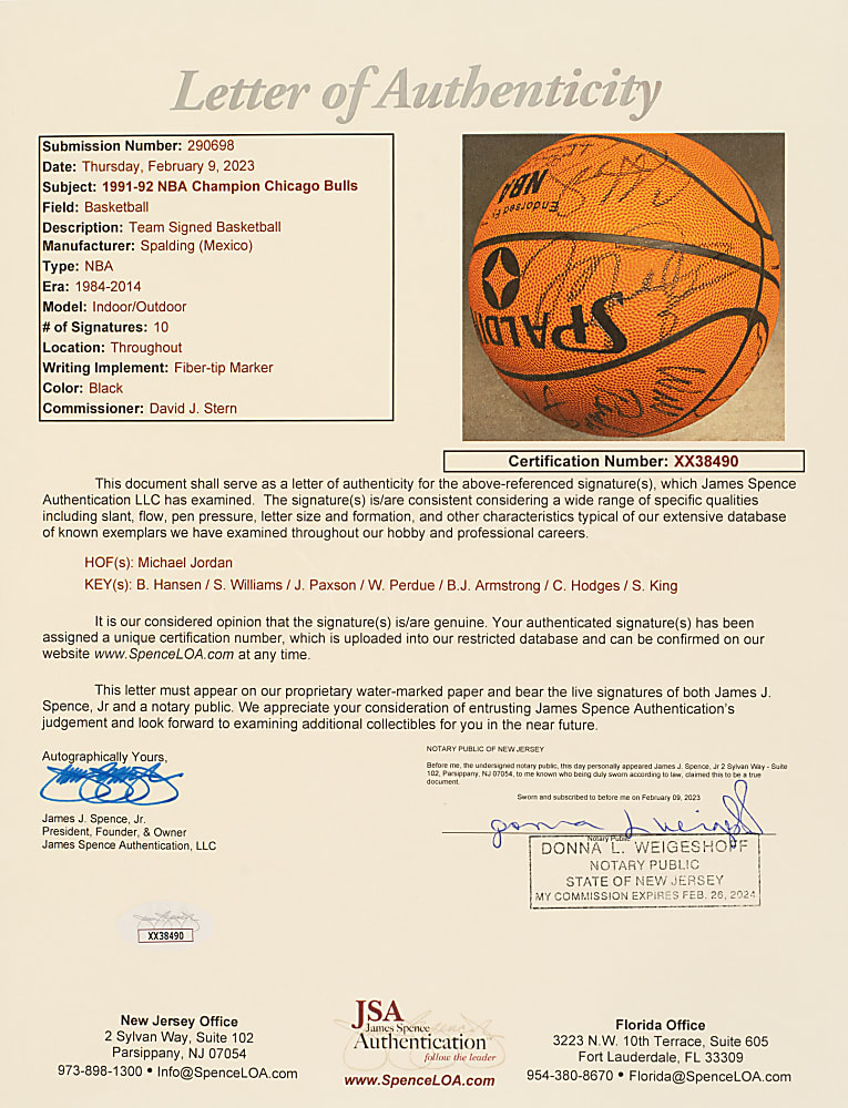 1991-1992 Chicago Bulls World Champions Team-Signed Basketball with Michael Jordan - JSA, Beckett, and PSA/DNA