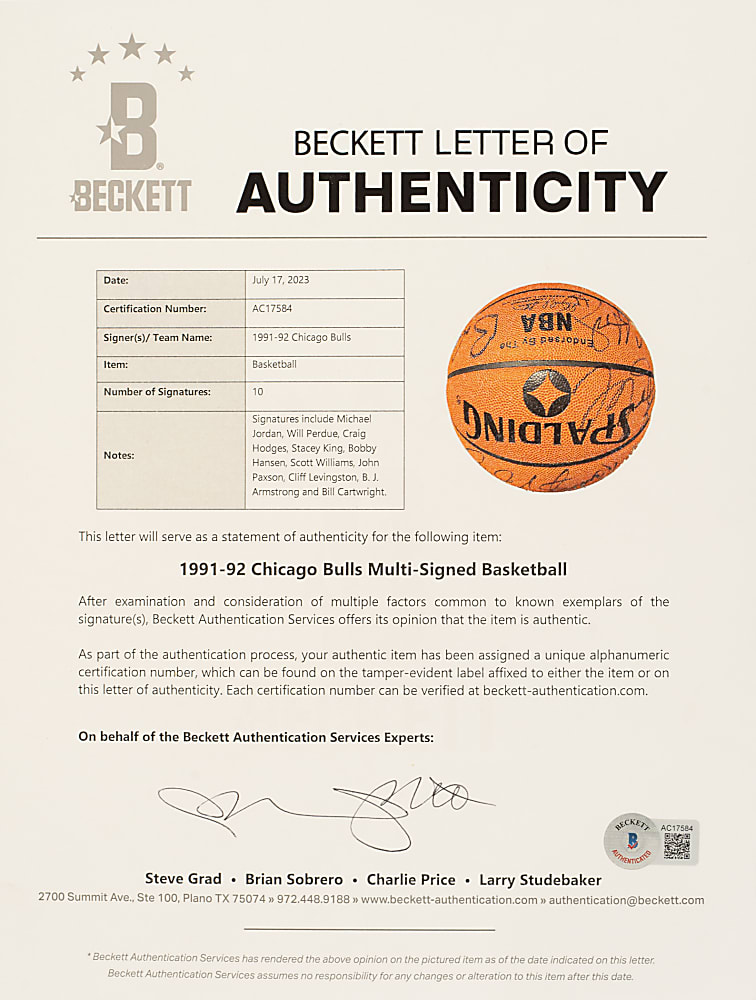 1991-1992 Chicago Bulls World Champions Team-Signed Basketball with Michael Jordan - JSA, Beckett, and PSA/DNA