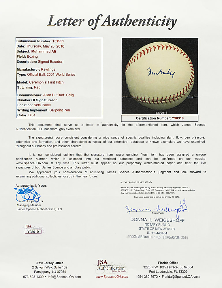 Muhammad Ali Single-Signed 2001 World Series Baseball - JSA