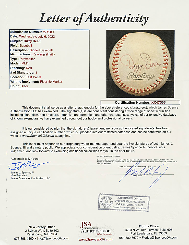 Dizzy Dean Single-Signed Baseball - JSA