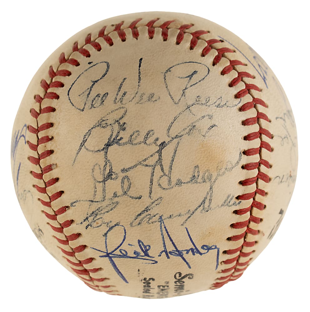 Brooklyn/Los Angeles Dodgers Multi-Signed Baseball with Robinson, Campanella, Hodges, Reese, and Snider - PSA/DNA