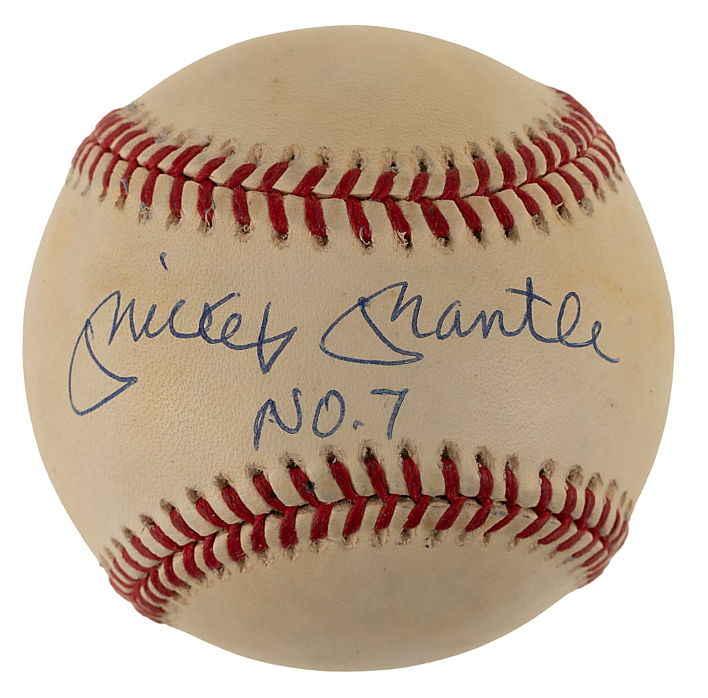 Mickey Mantle Single-Signed Baseball with "NO. 7" Inscription - PSA/DNA
