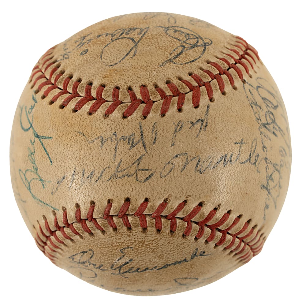 1954 New York Yankees and Brooklyn Dodgers Multi-Signed Baseball with Mantle, Stengel, Hodges, and Reese - PSA/DNA and Beckett