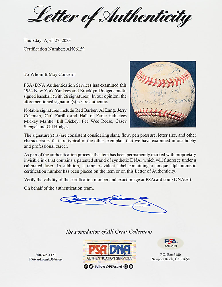 1954 New York Yankees and Brooklyn Dodgers Multi-Signed Baseball with Mantle, Stengel, Hodges, and Reese - PSA/DNA and Beckett