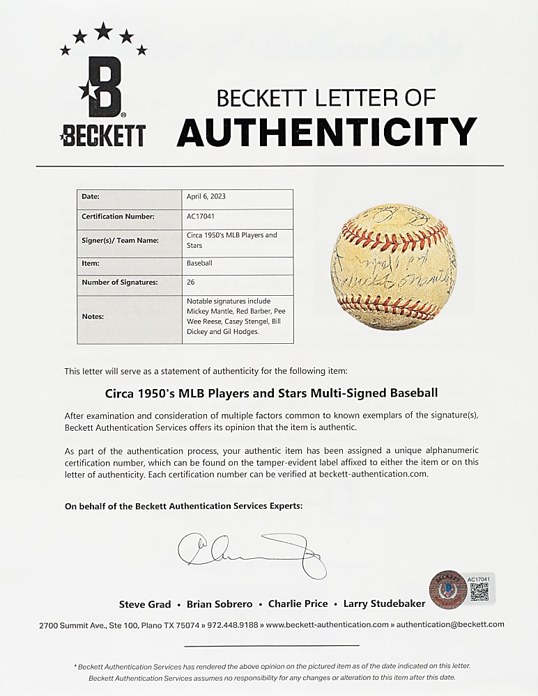 1954 New York Yankees and Brooklyn Dodgers Multi-Signed Baseball with Mantle, Stengel, Hodges, and Reese - PSA/DNA and Beckett