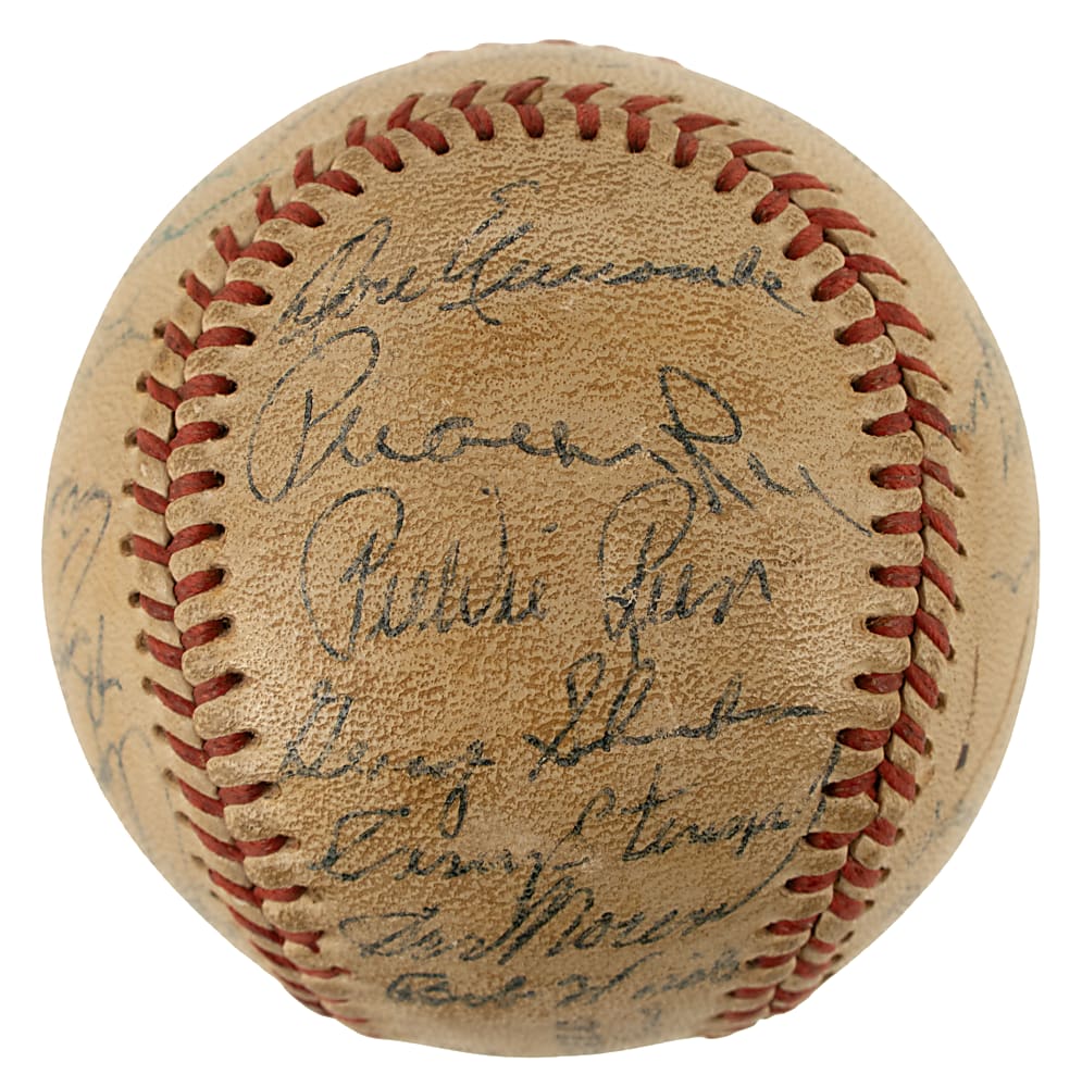 1954 New York Yankees and Brooklyn Dodgers Multi-Signed Baseball with Mantle, Stengel, Hodges, and Reese - PSA/DNA and Beckett