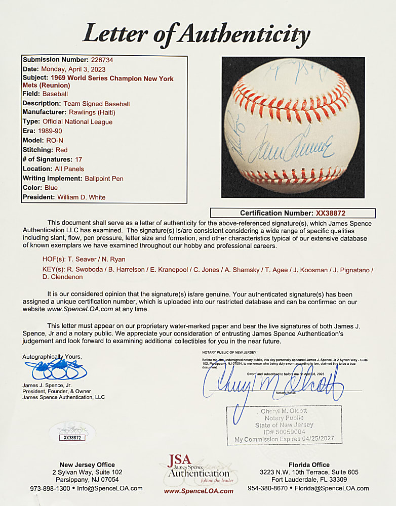 1969 New York Mets World Champions Team-Signed Reunion Baseball with Tom Seaver and Nolan Ryan - JSA