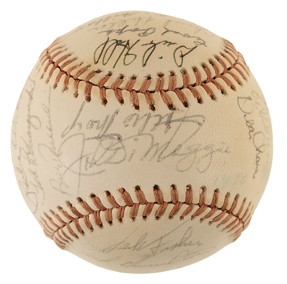 Circa 1970s Hall of Fame and Stars Multi-Signed Baseball with Joe DiMaggio and Willie Mays on Sweet Spot - JSA