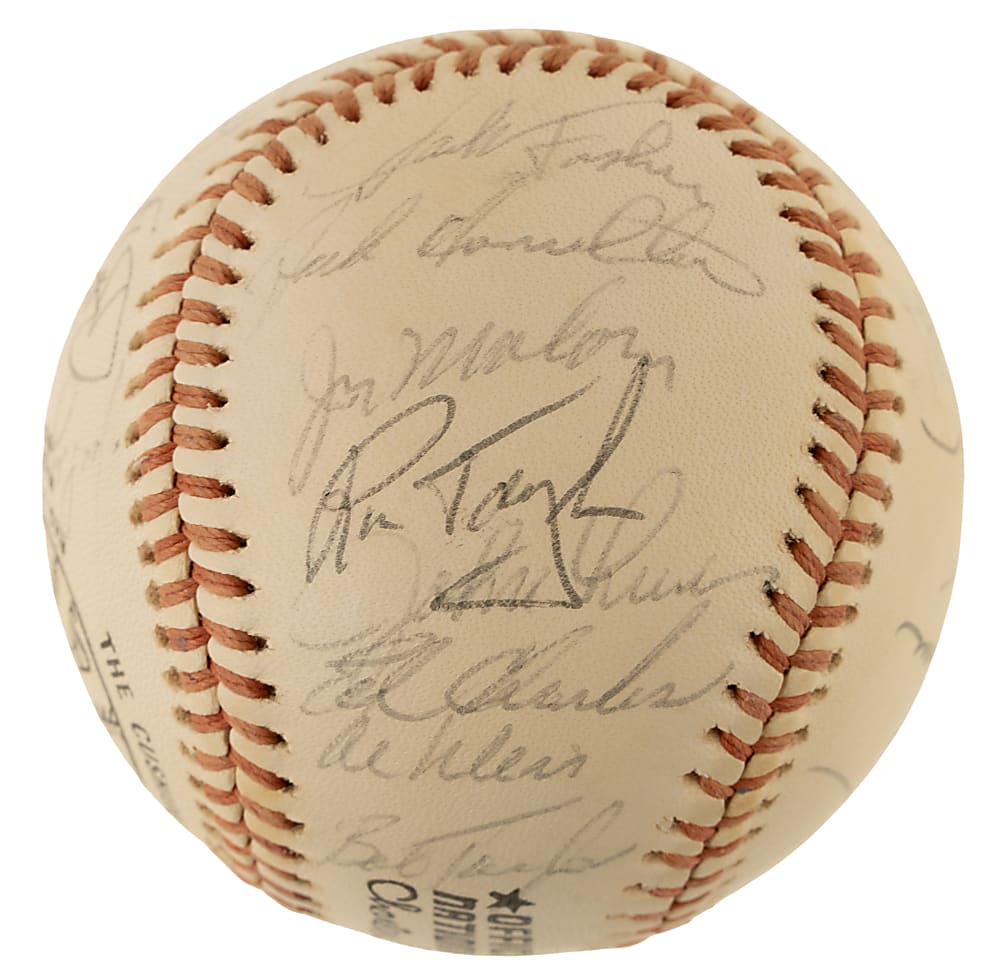 Circa 1970s Hall of Fame and Stars Multi-Signed Baseball with Joe DiMaggio and Willie Mays on Sweet Spot - JSA