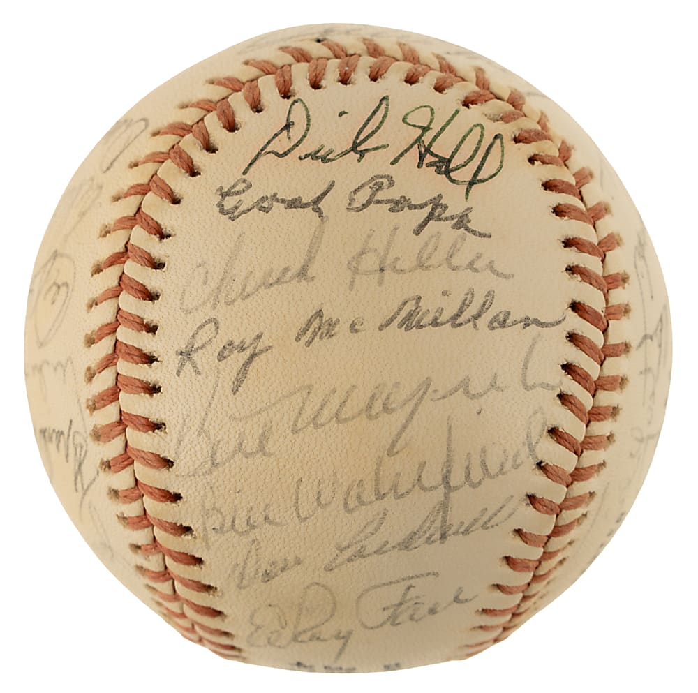 Circa 1970s Hall of Fame and Stars Multi-Signed Baseball with Joe DiMaggio and Willie Mays on Sweet Spot - JSA