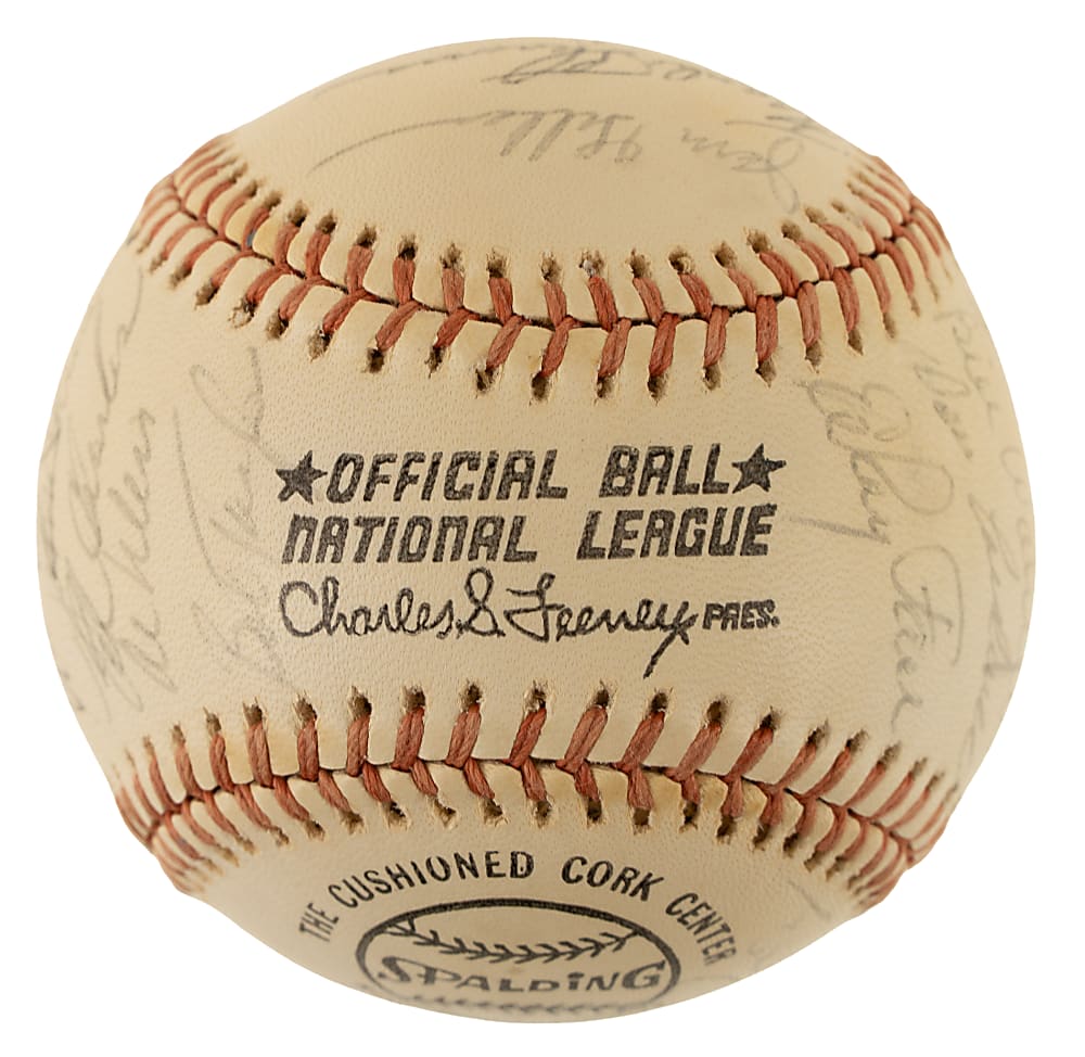 Circa 1970s Hall of Fame and Stars Multi-Signed Baseball with Joe DiMaggio and Willie Mays on Sweet Spot - JSA