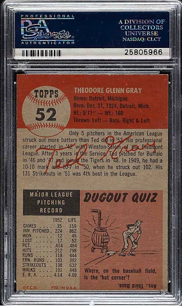 1953 Topps #52 Ted Gray PSA MINT 9